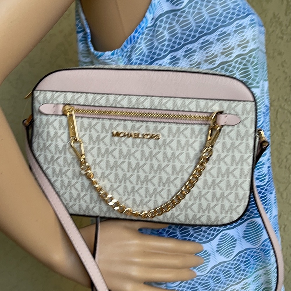 MICHAEL KORS LARGE EAST WEST ZIP CHAIN XBODY POWDER BLUSH MULTI - Picture 16 of 16